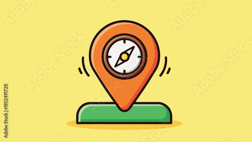 Cartoon map pin icon with a compass for location and navigation.