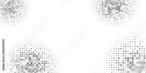 Set of halftone dots gradient pattern texture isolated on white background. Straight dotted spots using halftone circle dot raster texture. Vector blot half tone collection.