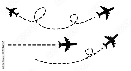 Airplanes flying in formation with dotted lines