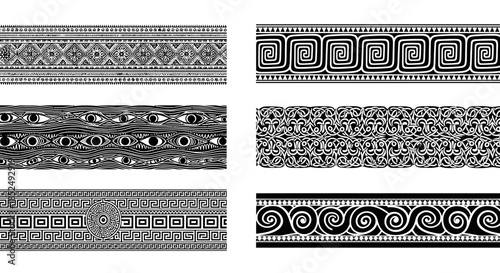 Collection of ornate black and white border designs and patterns