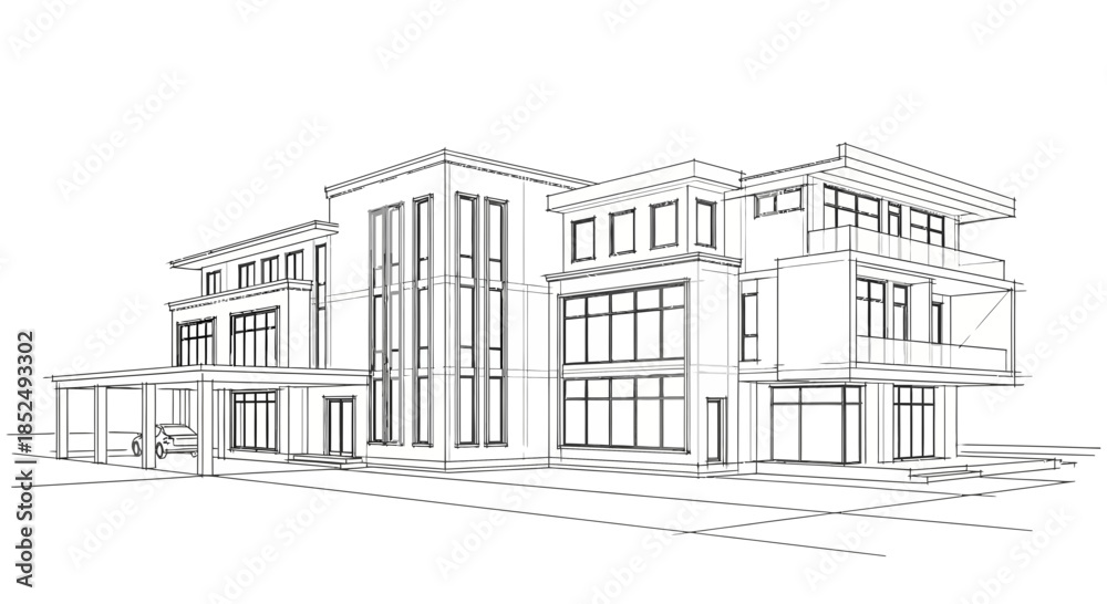 Fototapeta premium Modern building architecture with large windows and balconies