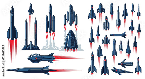 Collection of various futuristic spaceships and rockets