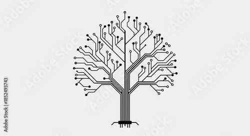 Black and white tree illustration with intricate branches