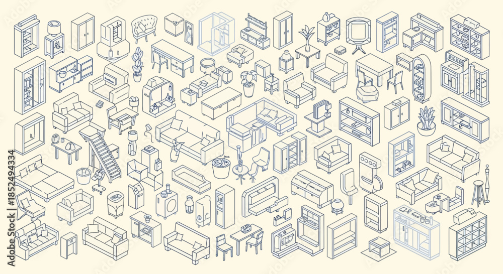 Obraz premium Blueprint architectural icons on beige background