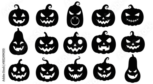 Collection of spooky black jackolanterns
