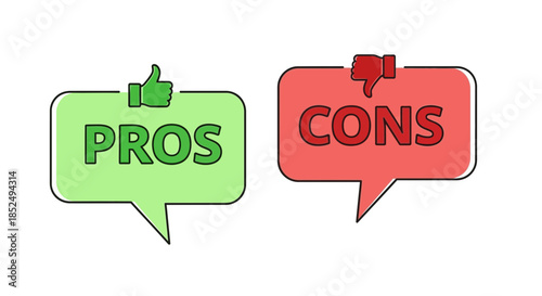 Pros and cons speech bubbles in green and red