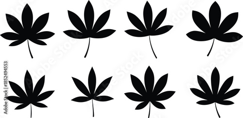 Black silhouette cannabis leaves on white background