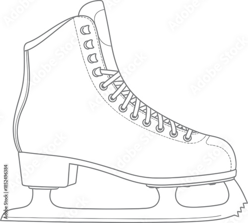 Ice skate drawing, figure skating boot line art, winter sport equipment illustration outline, lace up footwear icon