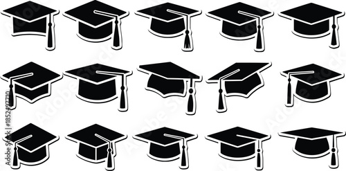 Graduation cap icons in various positions