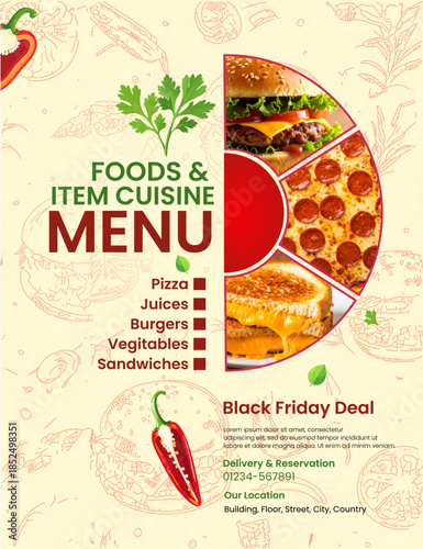 Professional Food And Cuisine Menu Poster Design With Modern Layout