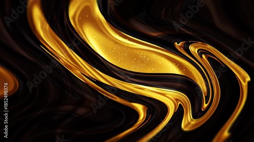 Mesmerizing Abstract Golden Liquid Swirling in Metallic Fluid, Showcasing Smooth Curves, Rich Textures, and Elegance Enhanced by Interplay of Light and Shadow