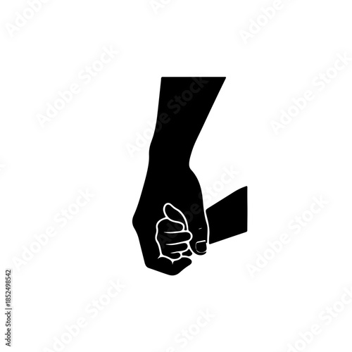 Minimalist icon of an adult man's hand holding a child's hand, symbolizing fatherhood, mentorship, and the positive role of men for International Men's Day