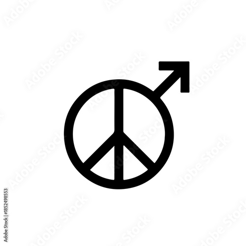 Creative Mars symbol modified with a peace sign or soft curves, representing positive masculinity, non-violence, and peaceful male identity for International Men's Day