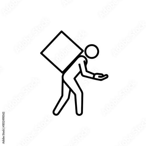 Minimalist icon of a man carrying a heavy load with a helping hand, symbolizing social support, community care, and shared responsibility for International Men's Day