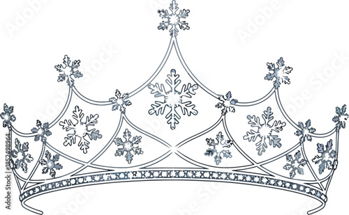 Ice queen tiara, silver diamond snowflake crown, elegant winter royalty headpiece illustration