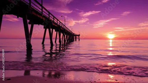 Wallpaper Mural Wooden pier over ocean during vibrant pink and purple sunset, 4k high quality video Torontodigital.ca