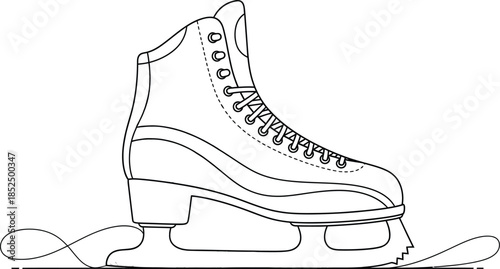 Figure skate icon line art design, winter sports, ice skating footwear, seasonal recreation activity template