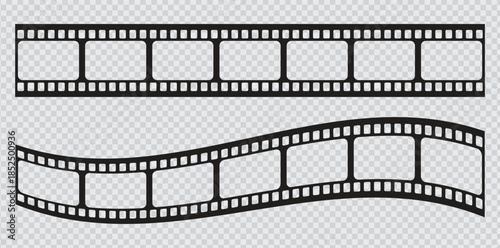 Retro Film Strip Frames Collection with Straight and Curved Movie Strips in transparent background
