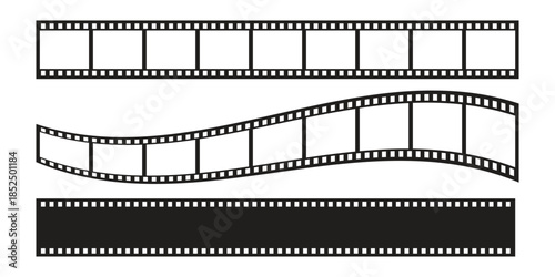 Vintage Movie Film Strip Frames Set with Long and Curved Strips Isolated on White Background.