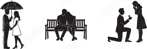 Infinite Love Story: Romantic Couple Moments & Marriage Proposal Silhouette Set