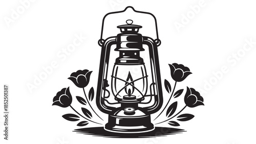 Vintage Lantern with Roses on White Background