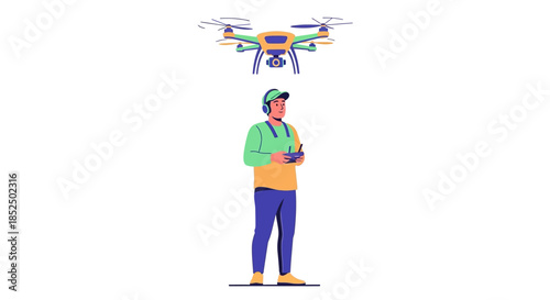 Man controlling a drone with a remote control.
