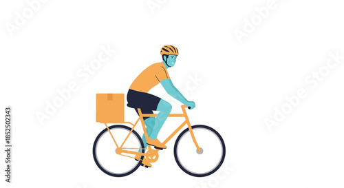 Man riding bicycle with cargo box on back.
