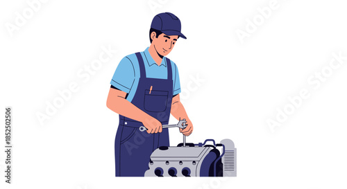 Skilled Mechanic Working on Car Engine Repair and Maintenance.
