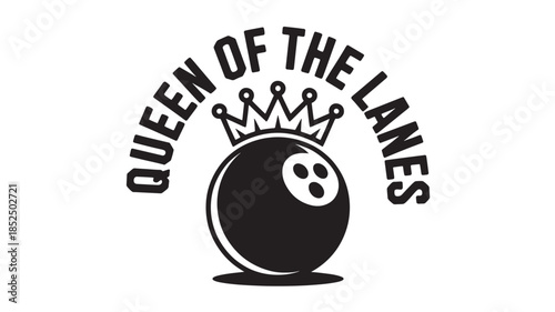 Black Bowling Ball with Crown, Queen of the Lanes Logo