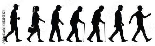 A group of people walking in a line