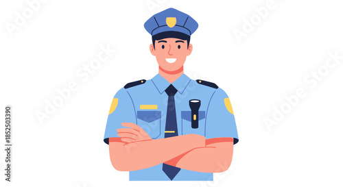 Smiling Police Officer Standing Confidently with Arms Crossed.