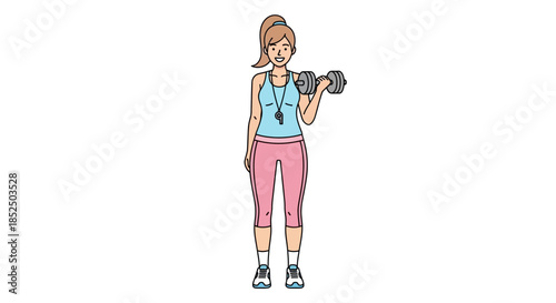 Woman Fitness Trainer Holding Dumbbell Ready for Workout Session.