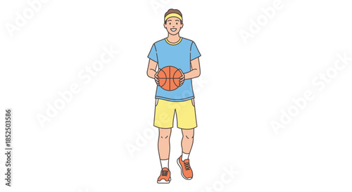 Young Man Holding Basketball Ready to Play Sports.