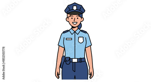 Smiling Female Police Officer in Uniform Standing Confidently.