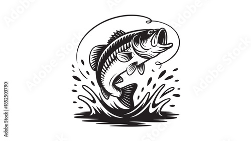 Large Mouth Bass Jumping Out of Water with Hook