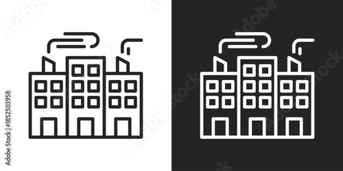 Office Building Icon In Black And White Line Style
