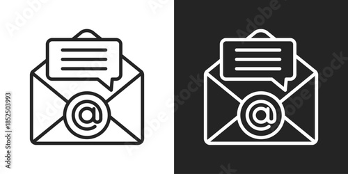 Secure Mail Icon In Black And White Line Style