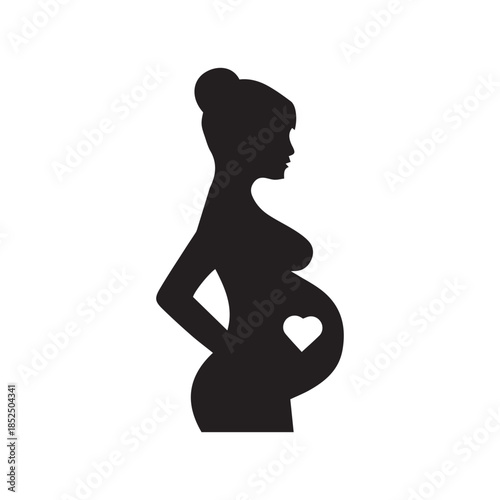 Pregnant woman icon in flat version on black and white background
