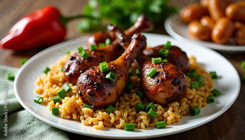 Grilled Chicken Drumsticks on Barley or Wheat Berry Pilaf