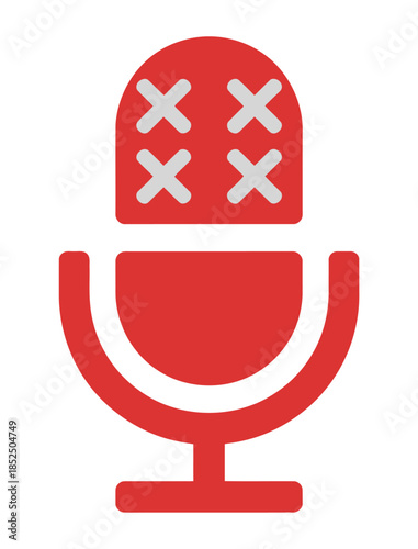A red microphone symbol with cross marks on its grill represents a defunct or silent broadcast.