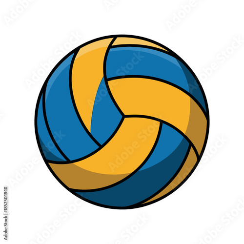 A blue and yellow volleyball is depicted against a white background.