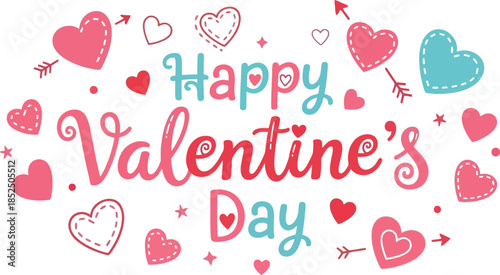 Happy Valentine's Day with colorful hearts and arrows