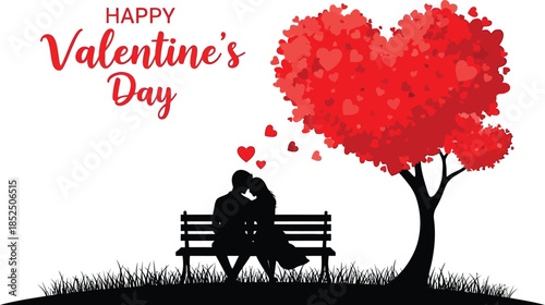 Romantic Valentine's Day couple kissing under heart tree