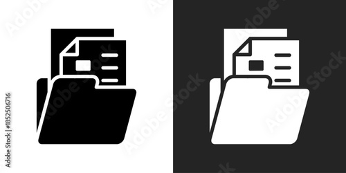 Document Folder Icon In Black And White Glyph Style