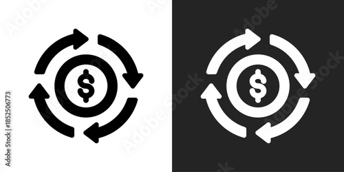 Money Cycle Icon In Black And White Glyph Style