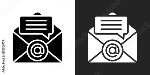 Secure Mail Icon In Black And White Glyph Style