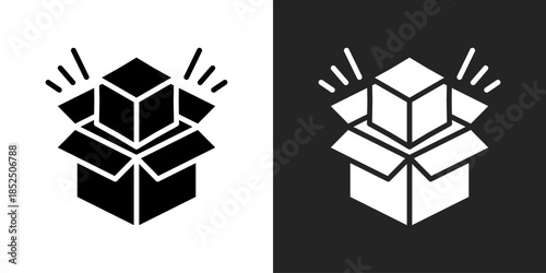 Product Launch Icon In Black And White Glyph Style