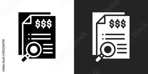 Financial Audit Icon In Black And White Glyph Style