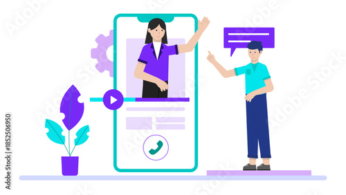 Remote Employees Setting Weekly Sprint Goals. Business Flat Vector Illustration