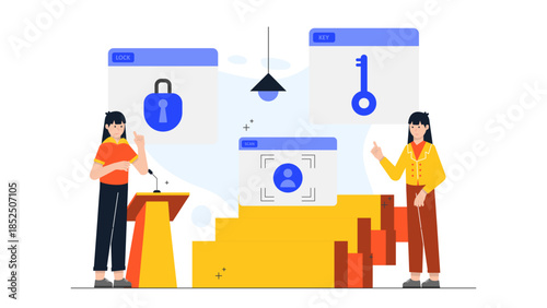 Digital Marketing Team Optimizing SEO. Business Flat Vector Illustration